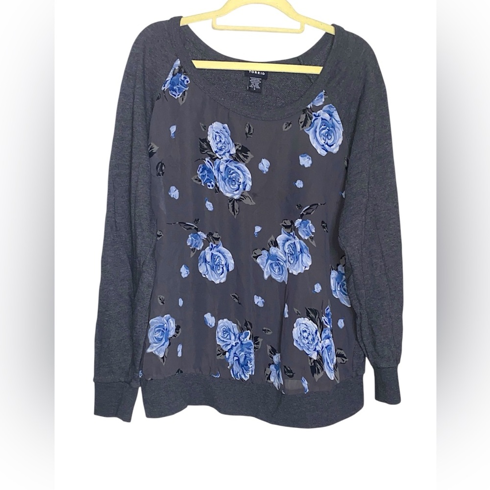 torrid Charcoal tunic with sheer blue floral